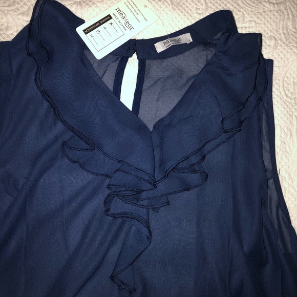 NWT Navy tank-ruffle collar, Large. Shear. - Picture 4 of 5